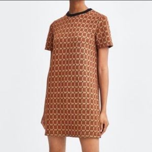 Zara Mini Dress Medium Orange Retro Shift